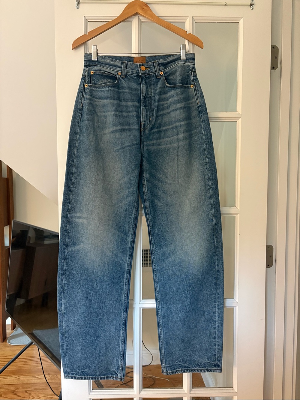 Jamie Haller Fan Jeans in Borrego Indigo Sz 27 barrel leg high rise